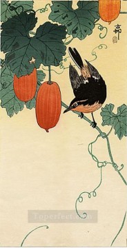 a flycatcher on cucumber bush Ohara Koson Shin hanga Oil Paintings